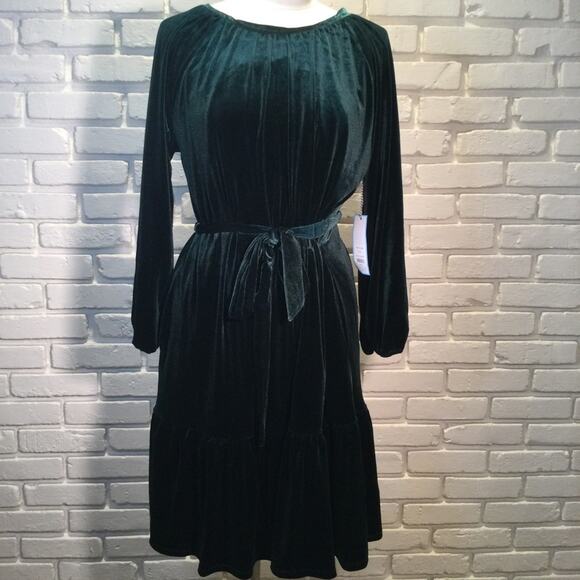 Draper James Green Velvet Bow Back Long Sleeve Dress L - Picture 4 of 12